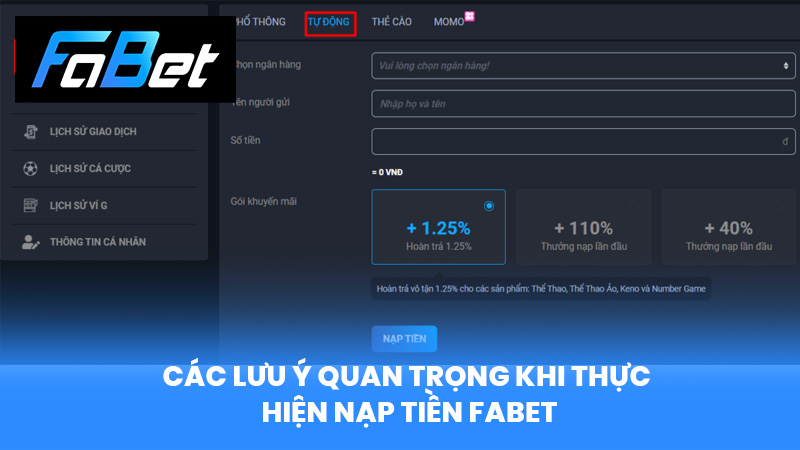 Các Lưu Ý Quan Trọng Khi Thực Hiện Nạp Tiền FABET